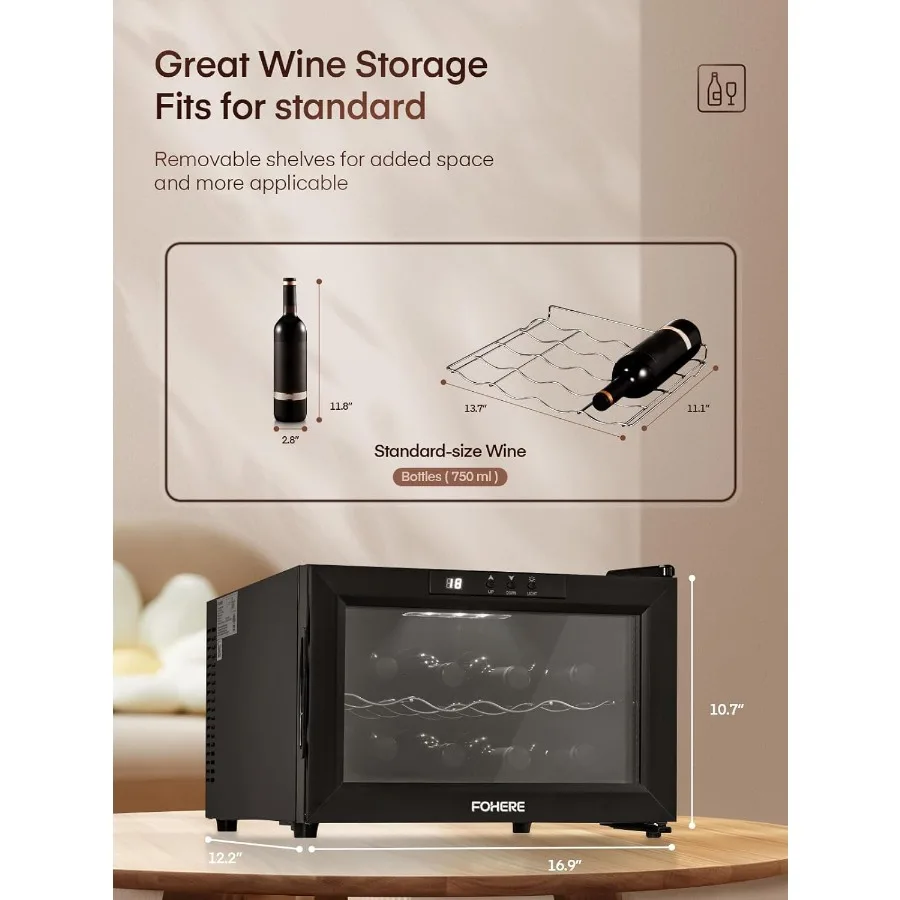 8-Flaschen Weinkühler-Kühlschrank mit doppelten Glastüren, LED-Beleuchtung, digitale Temperaturregelung, ideal für Weinkeller Stora