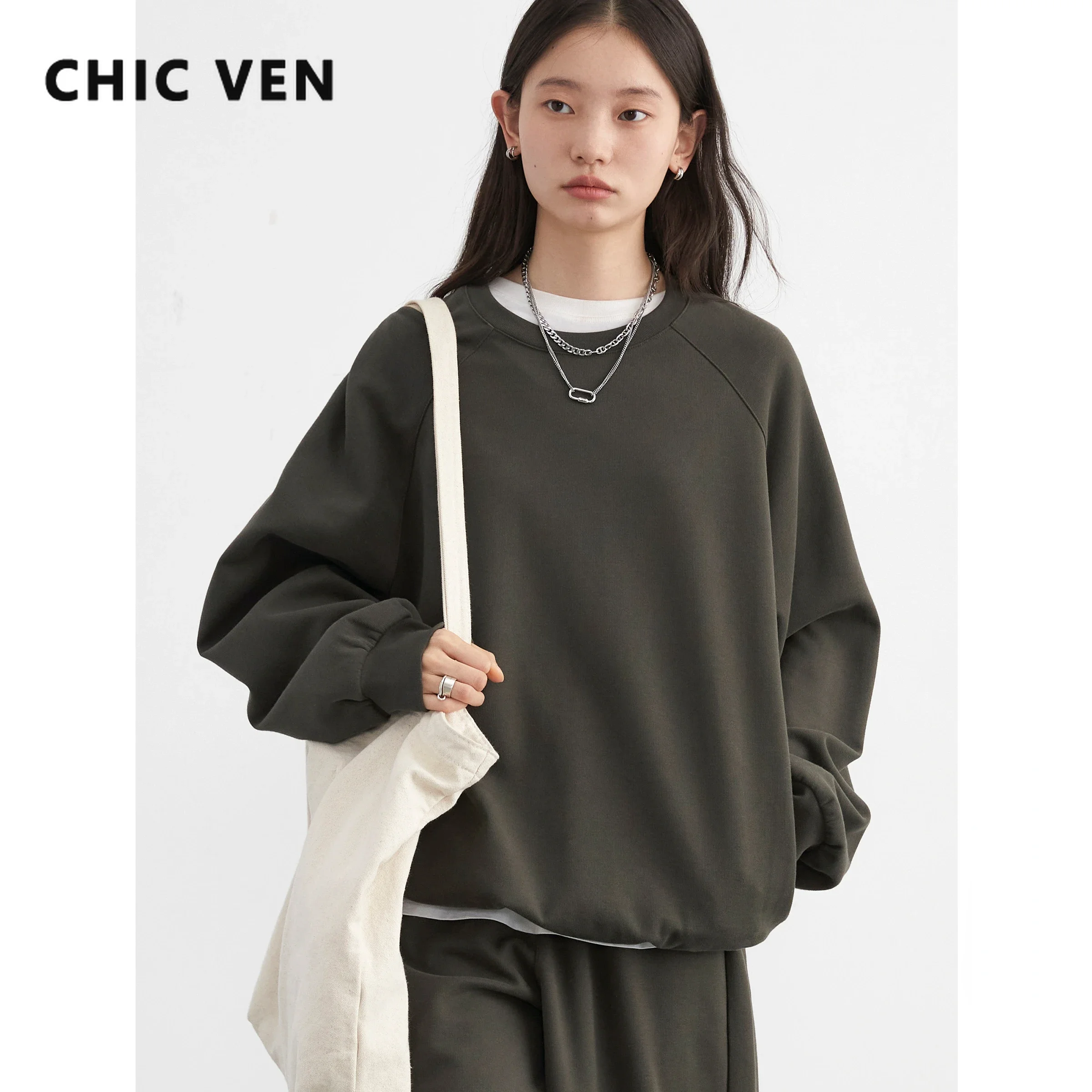 CHIC VEN Women Sweatshirts Pullover Loose O Neck Long Sleeved Female Coat Elastic Waist Casual Pants Set Spring Autumn 2024