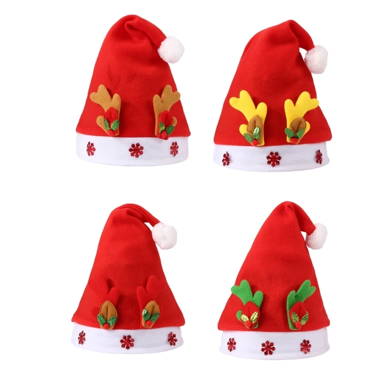 Comfortable Santa Hat for Kids Children Christmas Headwear with Antlers and Snowflake Stylish Party Holiday Dropshipping