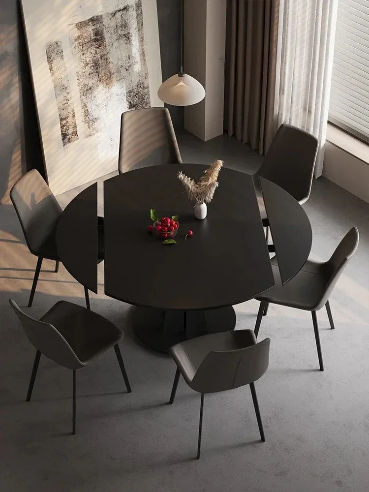 Italian Rock Slab Dining Able And Chair Combination Rotatable And Retractable Dual-purpose Light Luxury Household Dining