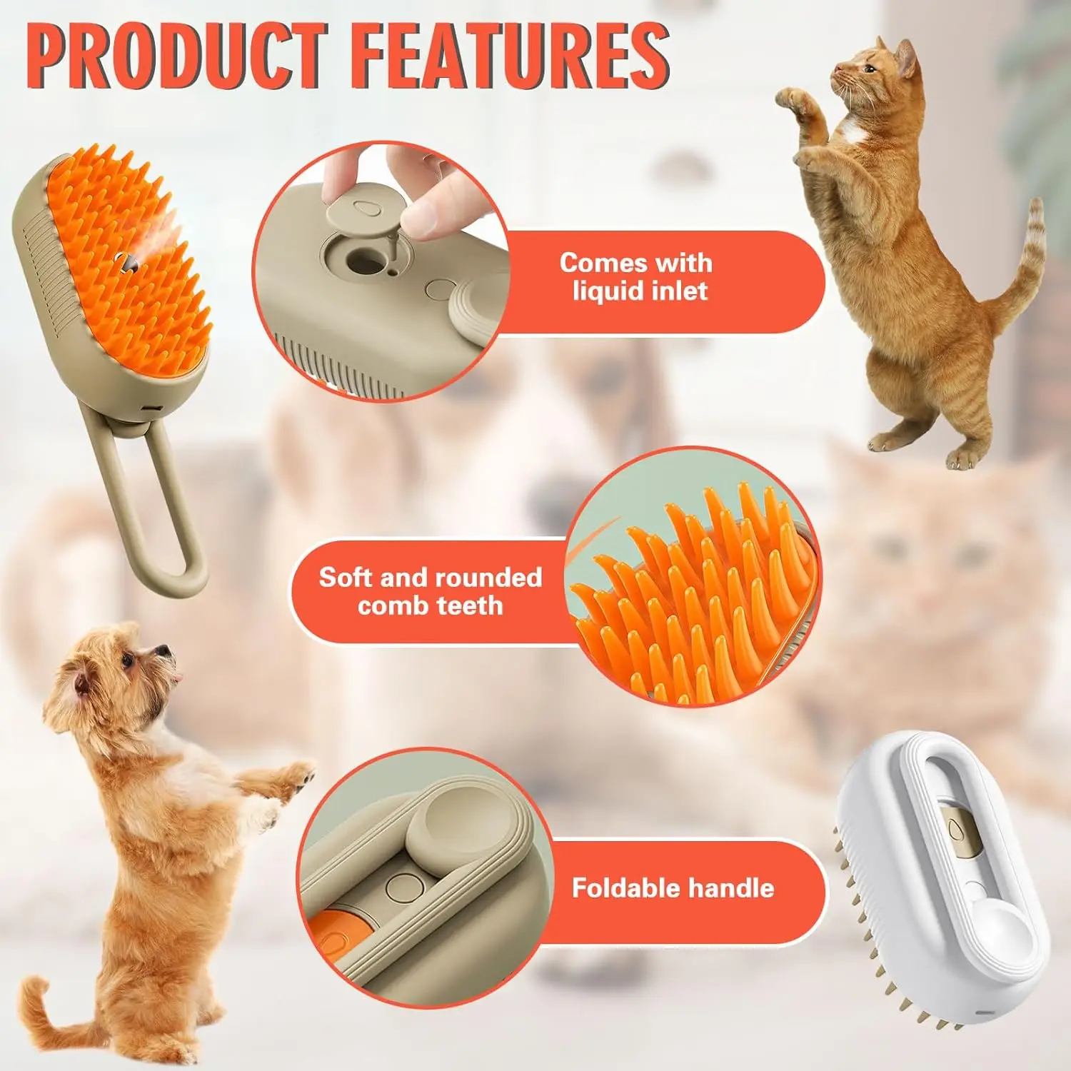 Pet Steam Brush Cat Dog Cleaning Steamy Spray Massage Beauty Comb 3 In 1 Hair Removal Grooming Supplies Pets Accessories