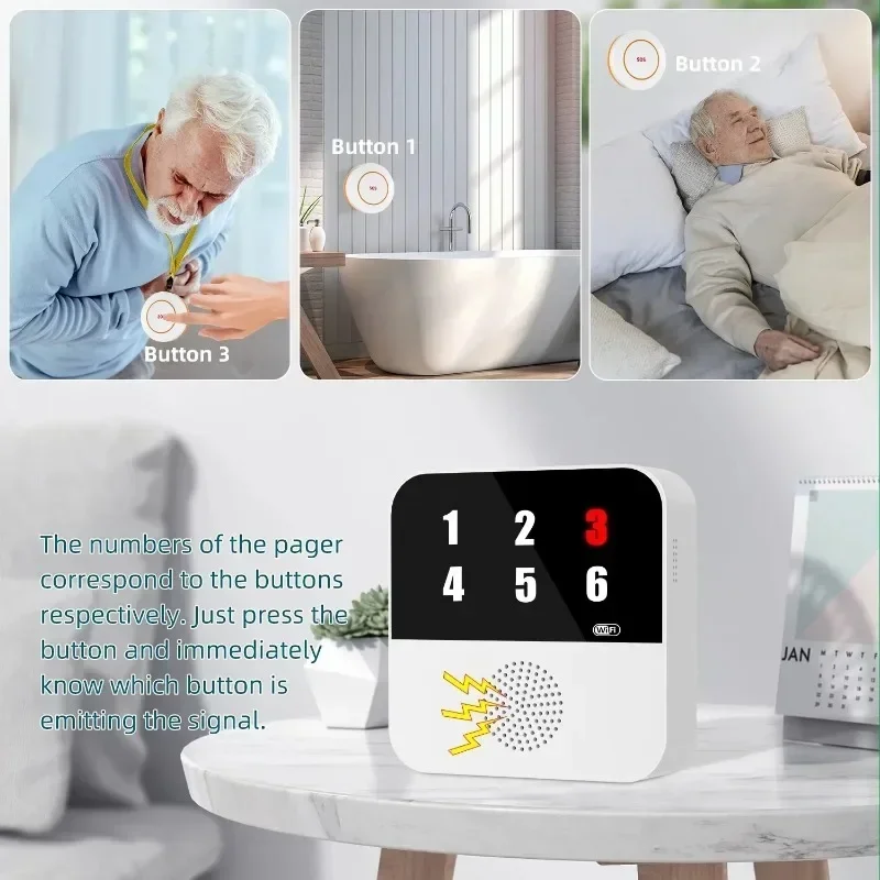 Tuya WiFi Wireless Caregiver Pager Patient SOS Call Button Lift Alert Systems for Seniors Disabled Patients Elderly At Home