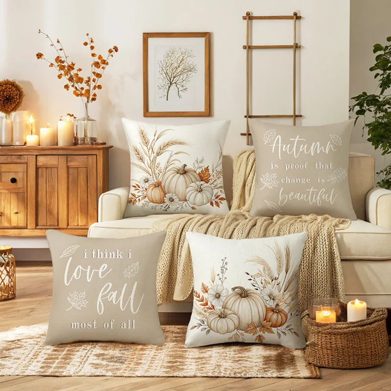 

2pcs Harvest Festival Wheat Ear Print Pillowcase Bow Autumn Printed Linen Sofa Decoration Cushion Cover Wholesale