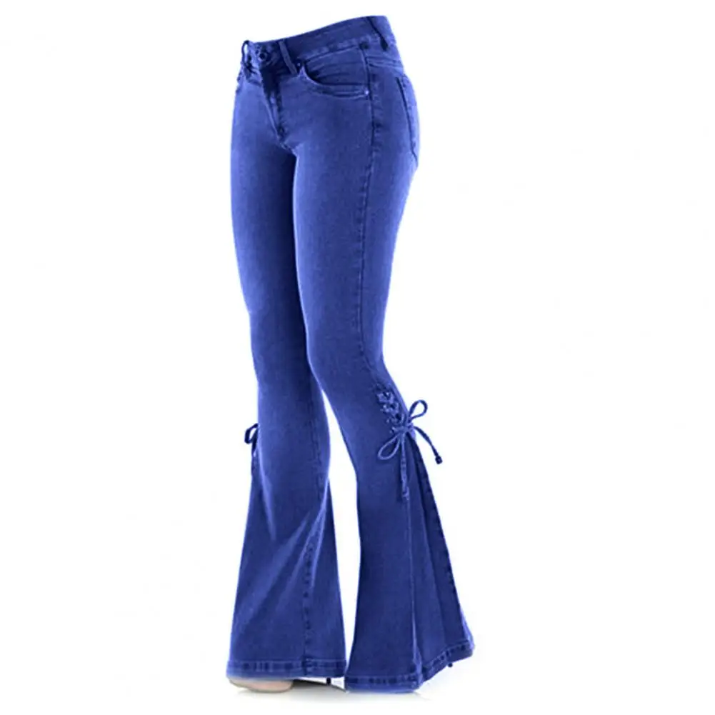 

Vintage Denim Jeans Women High Waist Jeans Stretch Denim Flare Pants Trousers for Women Lace Up Bow Long Wide Leg Flare Jeans