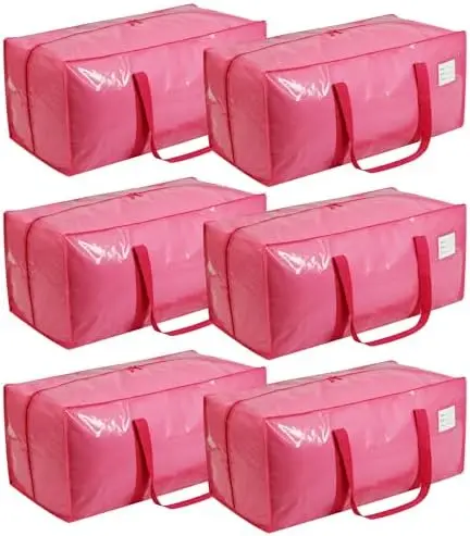 

Набор из 6 прочных сумок для переезда с молнией - розовые сумки-органайзеры для переезда и учебы - экономичная альтернатива коробкам для экономии места