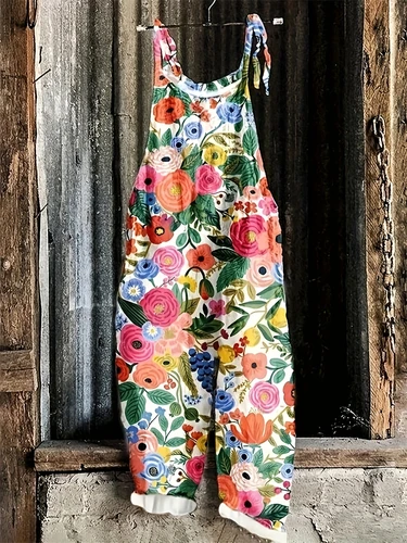 Imagen 2 del producto Nuevo Body con tirantes para mujer, pantalones sin mangas con estampado Floral, pantalones de pierna ancha, informales, sueltos, sin espalda, cómodos y transpirables