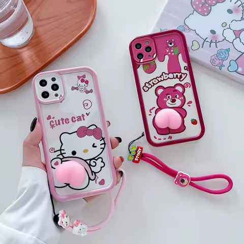 Hello Kitty Cute Cat Bear Ass Buttocks Phone Case for Samsung Galaxy A22 A22S A23 A24 A25 A32 A34 A35 5G With Strap Soft Cover