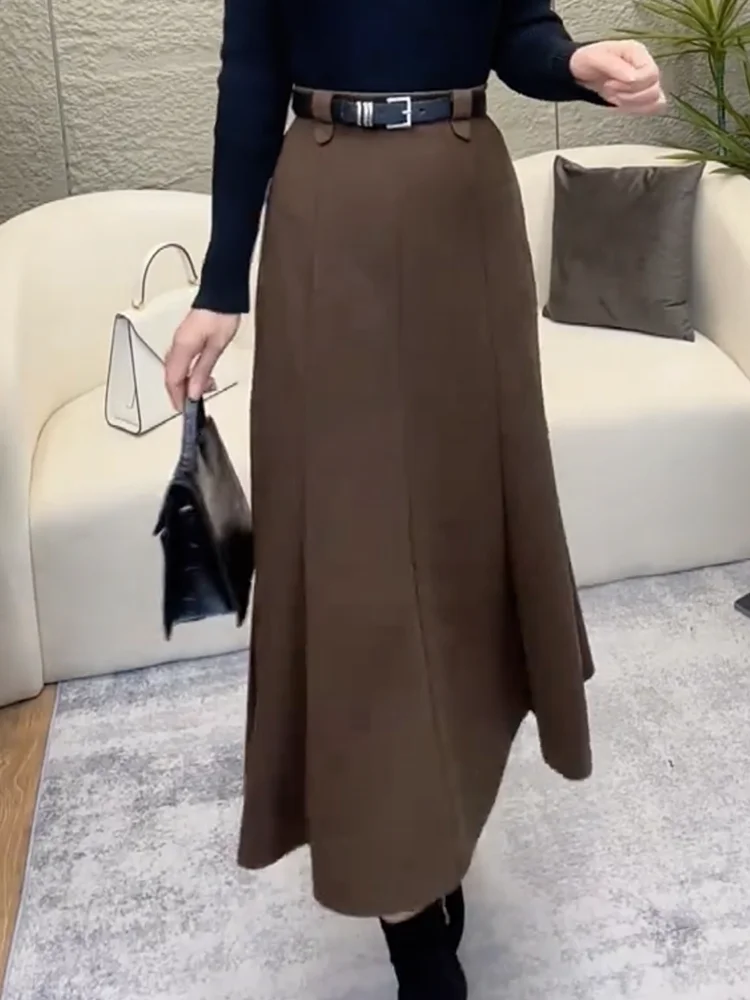 

Новая осенне-зимняя женская юбка-костюм средней длины кофейного цвета в стиле ретро, фасон «рыбий хвост»