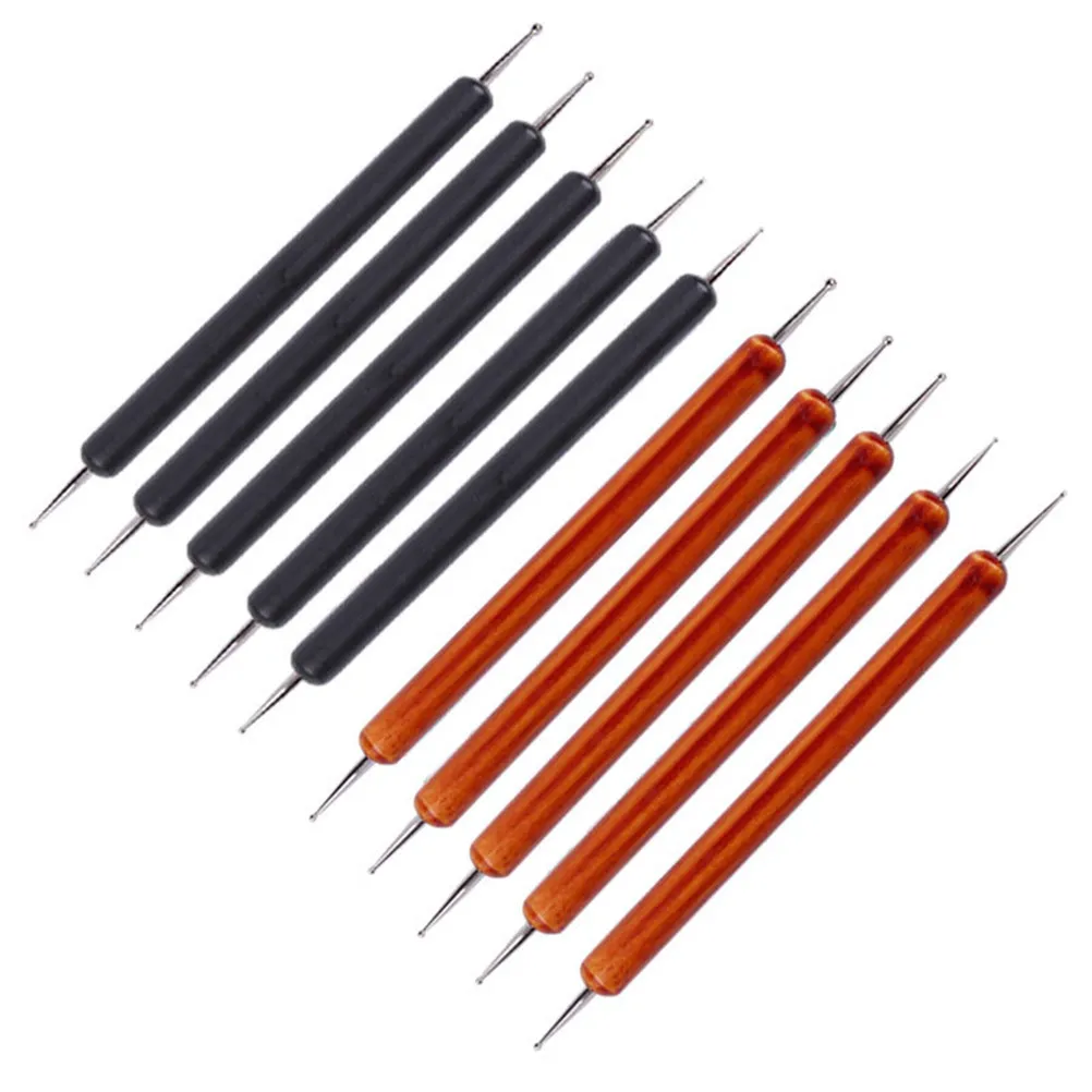 

5Pcs Dot Painting Tools Dual Tip Wooden Handle Metal Craft Stylus for Manicure Phone Case Glass Body Art Polymer Clay Texturing