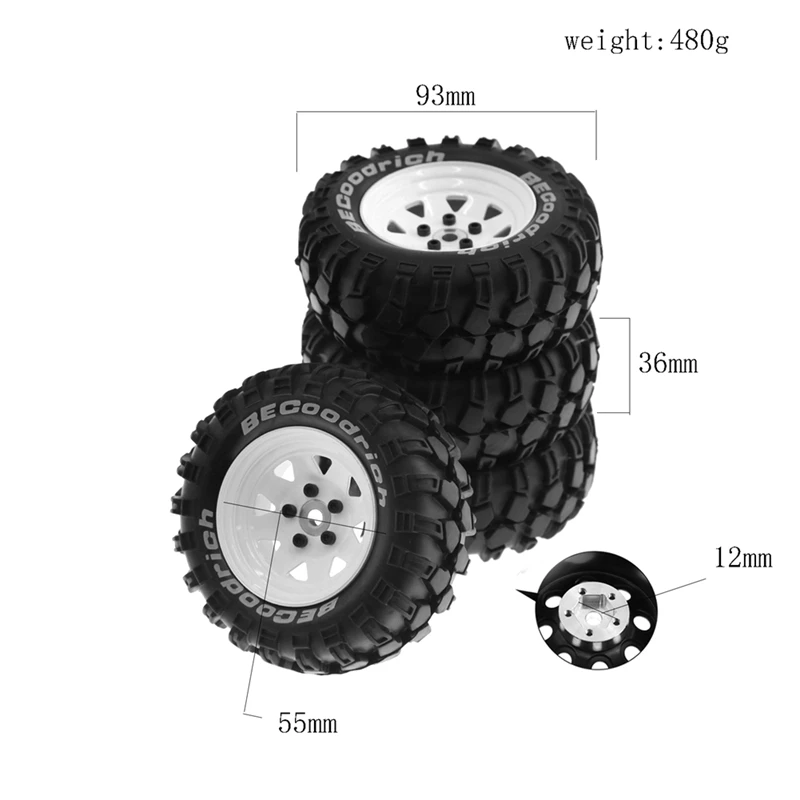 93mm Metall 1,9 Zoll Beadlock Rad Felge Gummireifen Set für RC Crawler Auto Traxxas, Dreieck Loch 12mm Adapter