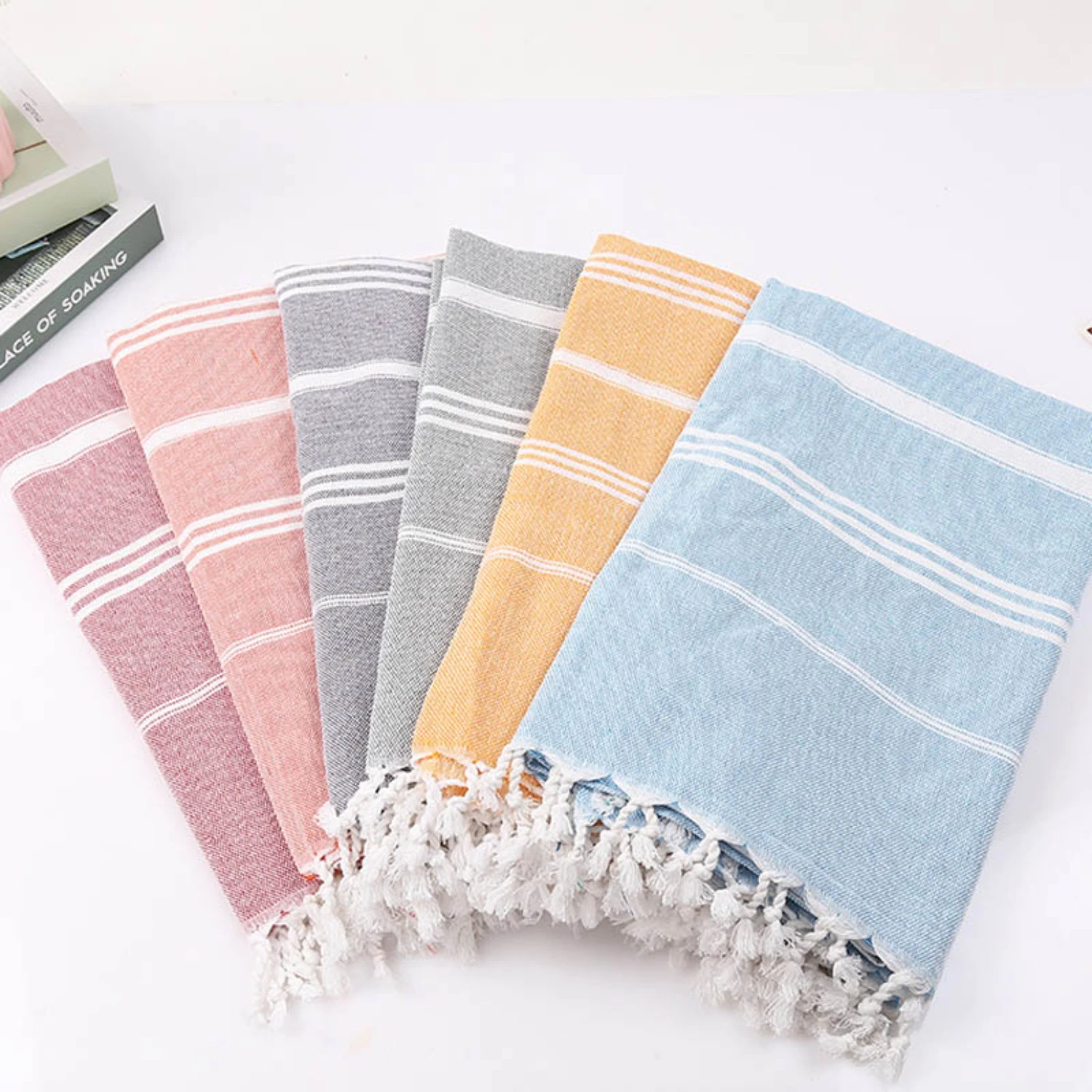 Soft, highly absorbent, and ultimate absorbency Turkish cotton sports bath towel with tassels - perfect for travel, gym, camping