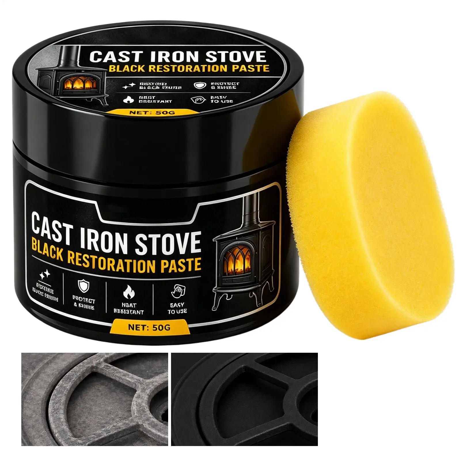 Stove Restorer Heat-Resistant Black Cleaning Restoration Coating Wood Stove Restorer for Home Living Room Kitchen Fireplace