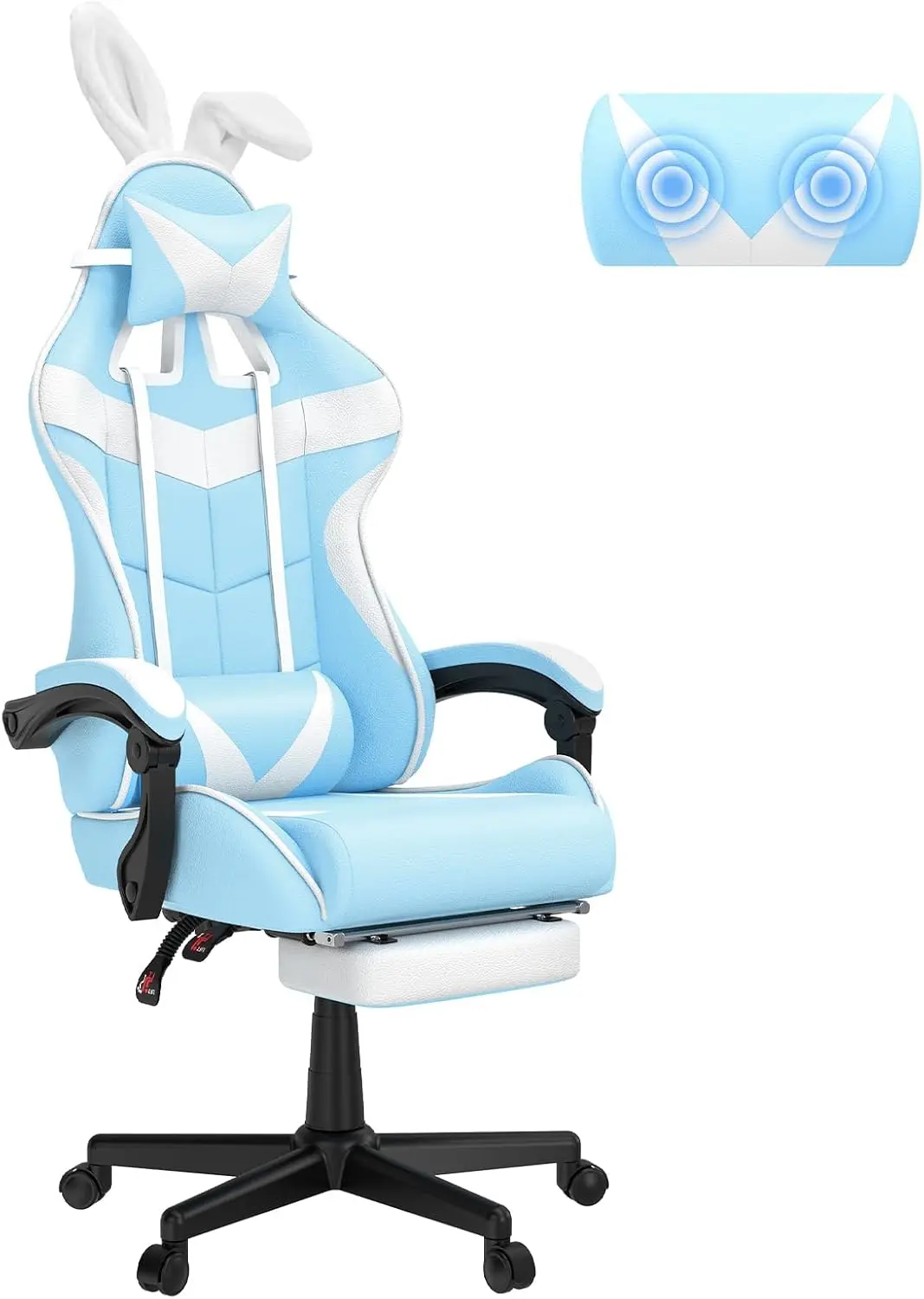 

Soontrans Light Blue Gaming Chair with Footrest,Lovely Cute Bunny Computer Gamer Chair,Kawaii Desk Chair for Granddaughter