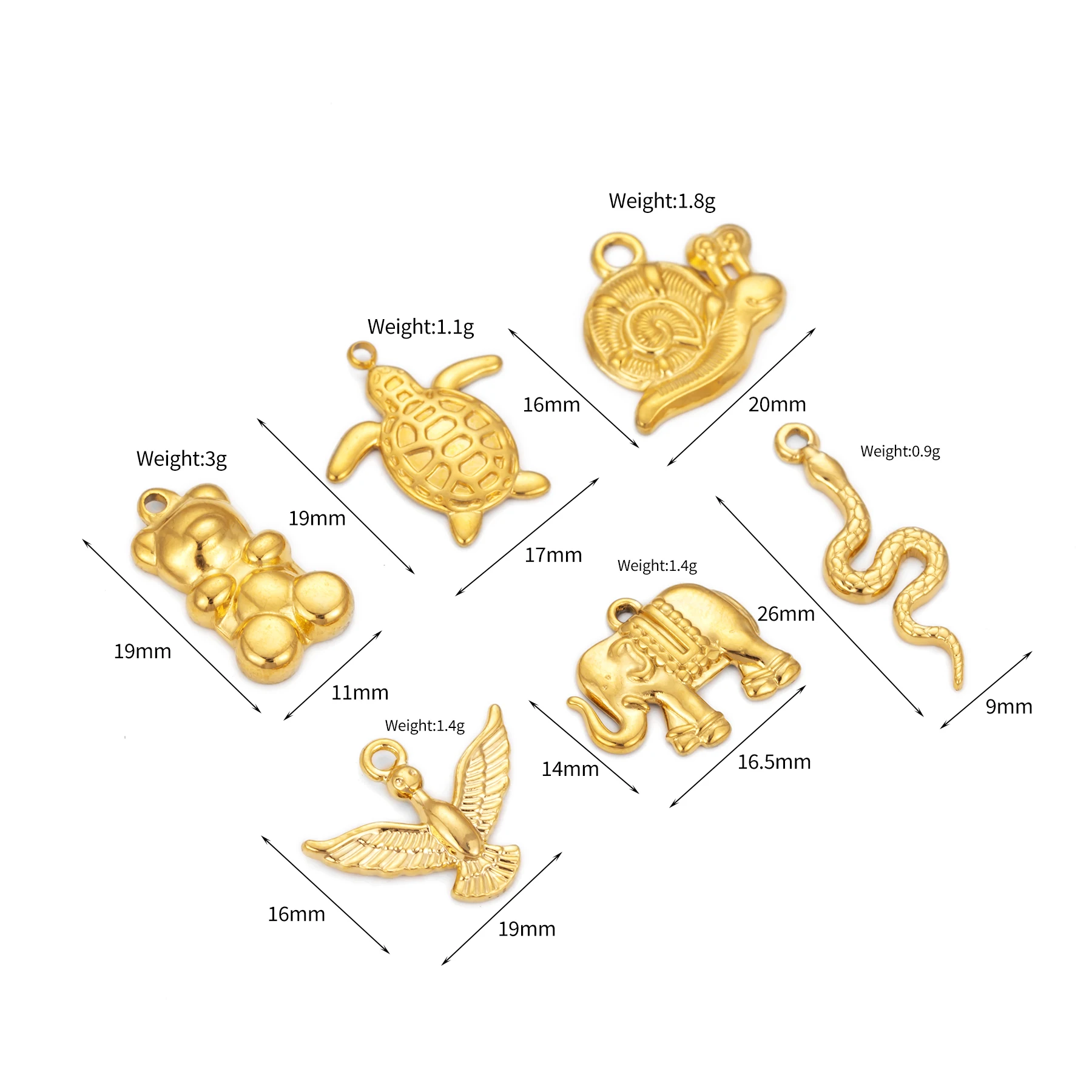 4Pcs  Animal Charms Stainless Steel Elephant/Bird/Snail/Snake/Bear Pendant for DIY Necklace Bracelet Jewelry Making Supplies