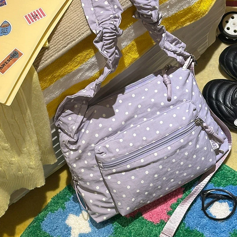 Koreanische Umhängetasche aus Segeltuch mit Polka Dots, leichte, lässige Damen-Umhängetasche für den Sommer, süße, niedliche, vielseitige Pendler-Handtasche – Detail 12