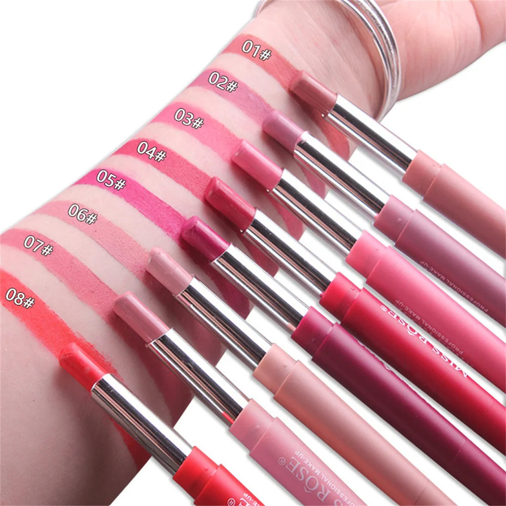 1Pc 8 Kleuren Dubbele Opening Lippenstift Mat Langdurige Waterdichte Matte Lip Stick Tube Nude Rode Lippen Eyeliner Blush Beauty Tools