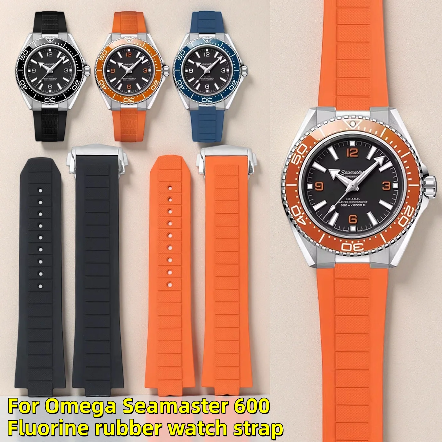 

Водонепроницаемый ремешок из фторкаучука для Omega Seamaster Planet Ocean 600M 217.32.42, 217.30, сменный ремешок для часов из FKM-каучука, 21 мм