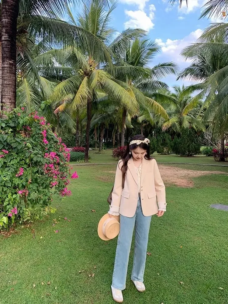 

Длинное пальто, женский пиджак на рабочем месте, откидной размер для защиты от солнца, тонкий плюс боковой разрез, одна пуговица, базовый, новейший, с бисером