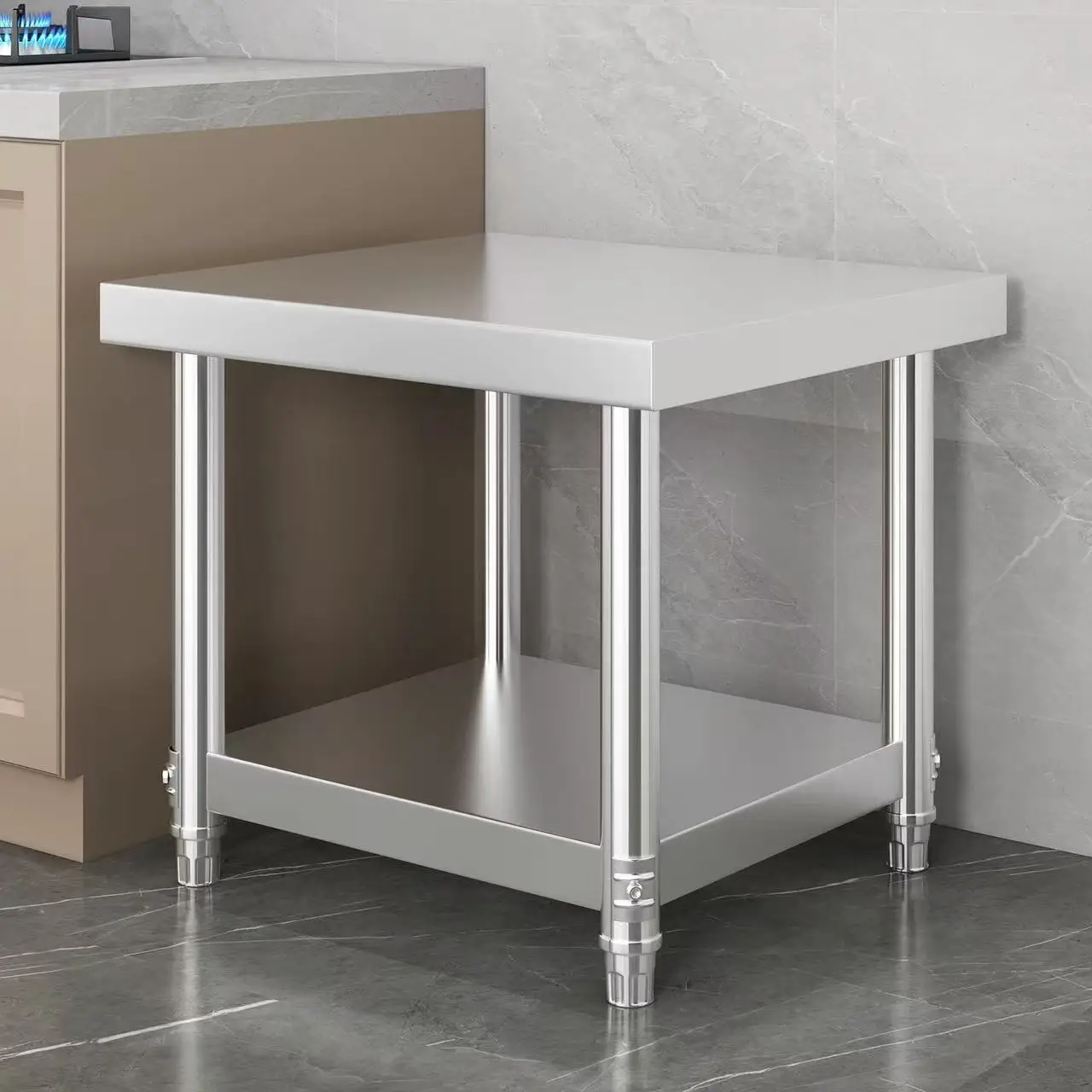 Customizable 201/304 stainless steel workbench, double-sided workbench, cutting board, suitable for hotels and restaurants.