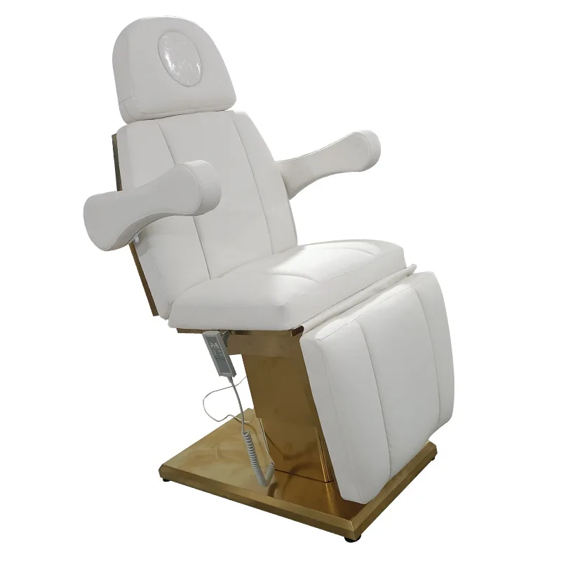 Gold-Plated Electric Beauty Bed with Hydraulic Lift, Foldable & Adjustable Inspection Table for Spa & Aesthetic Clinics