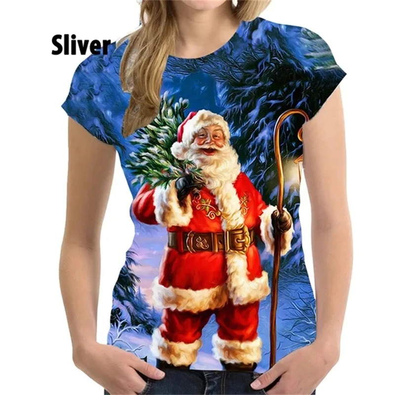 Women Christmas Clothing XS-4XL Christmas Hot Sale 3D T-shirt Christmas Tree Printing Short Sleeve Cool Fashion T Shirts Female