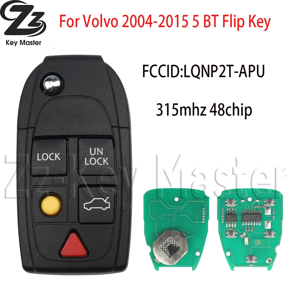 

Zz FCC ID: LQNP2T-APU 315MHz ID48 Chip 5 Buttons Car Flip Remote Key Fob for Volvo XC70 XC90 S60 S70 S80 V70 2004-2015