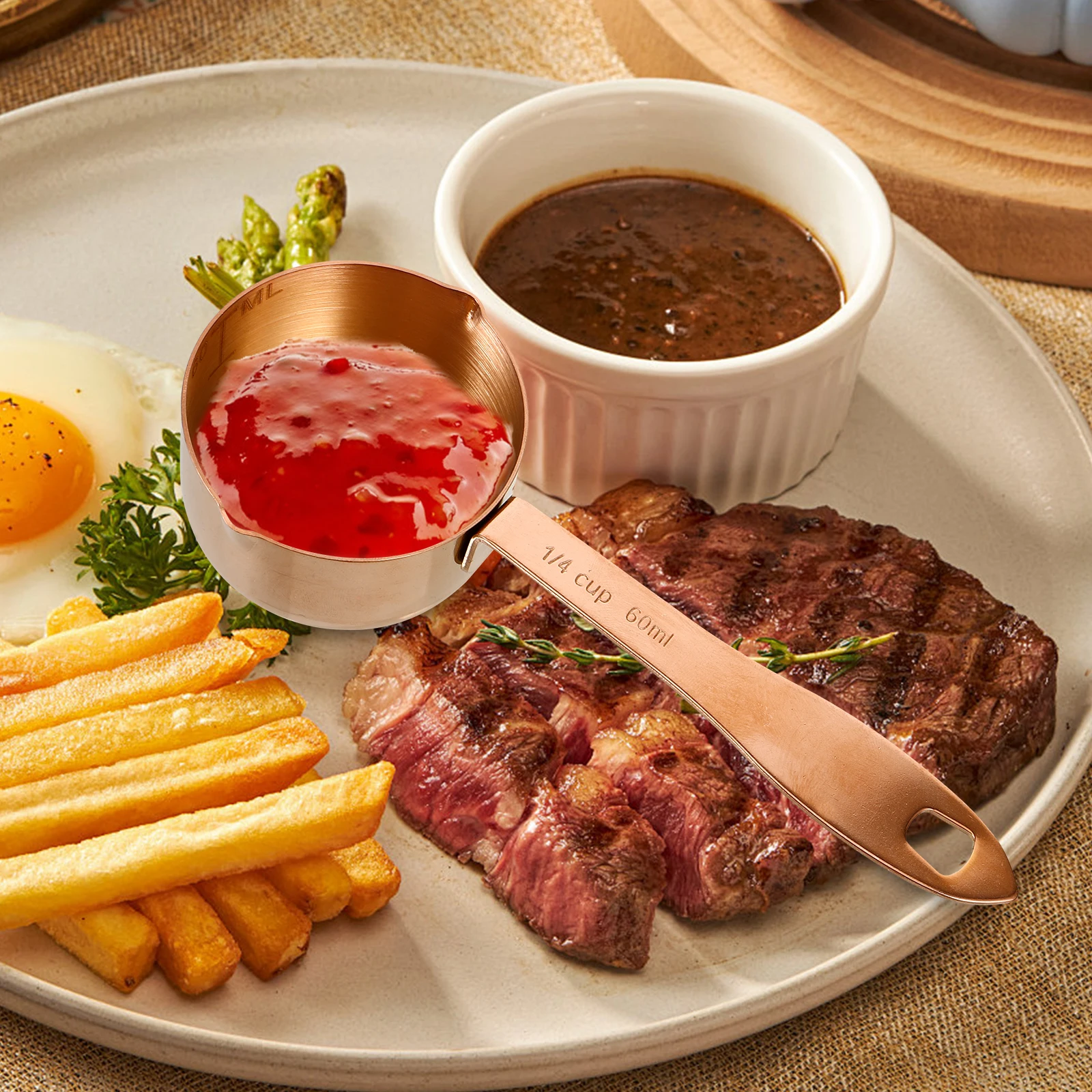 

Steak Sauce Cup 60ml Rose Gold Stainless Steel Condiment Cups Salad Dressing Container Small Kitchen Bar Accessories