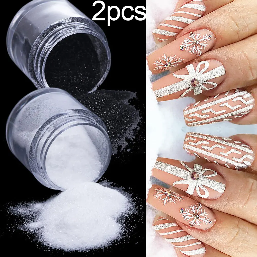 

2jar 20g Black & White Sugar Sand Nail Glitter Powder 0.1mm Fine Shining French Candy Coat Nails Sweater Dust Winter Nail Decora