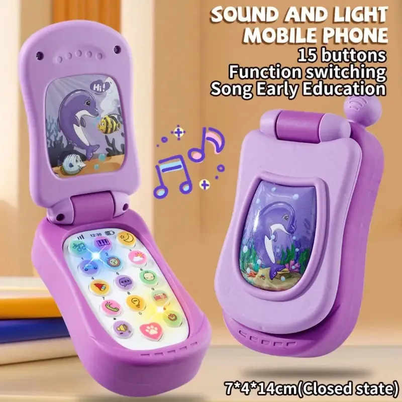 Flip Cover Simulation Mobile Phone Toy Musical Light-Up Flip Phone For Interactive Play view 6