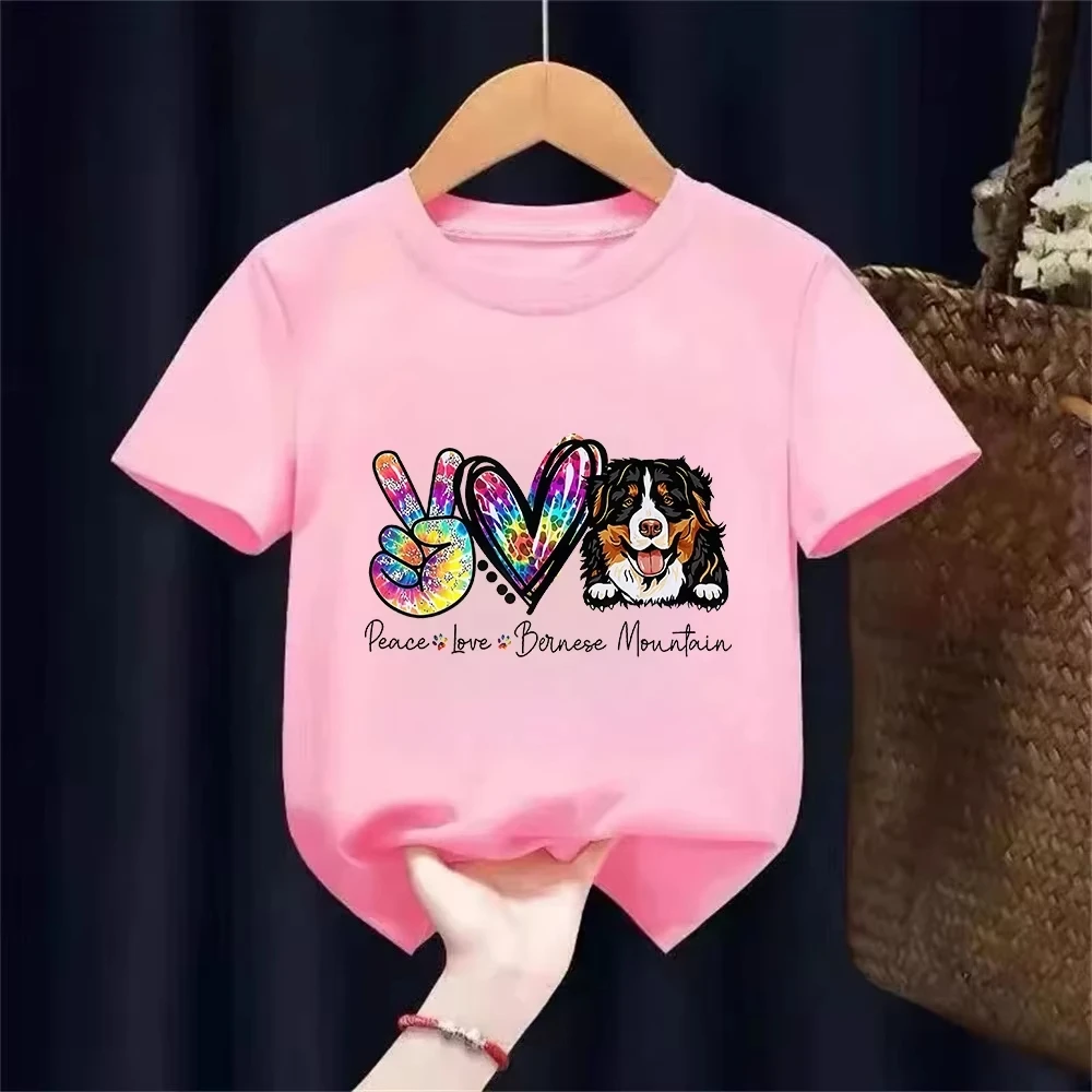 Peace Love Bernese Mountain Graphic Print T Shirt Girls Glitter Leopard Fashion Tshirt Femme Kawaii Dog Lover T-Shirt Women