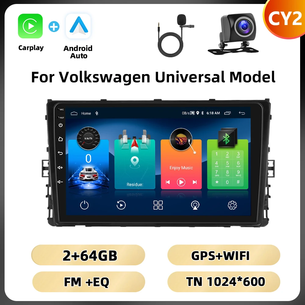 Podofo 9 '' Qualcomm Autoradio Voor Volkswagen Lavida Plus 2023/Polo 2017-2021/Transporter 2015-2019 Carplay Android Auto WIFI 4G