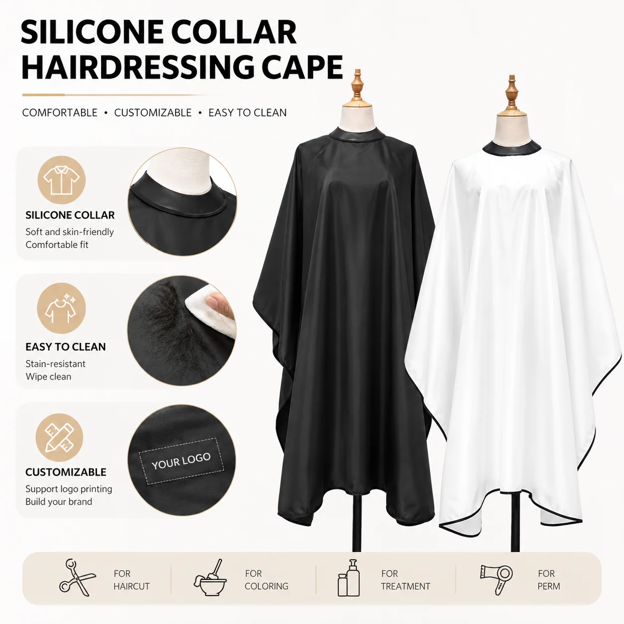 Jubah Tukang Cukur Profesional Jubah Pemotong Rambut Kerah Silikon Tahan Air Jubah Salon Anti Statis Transparan Gaya Selendang Elang