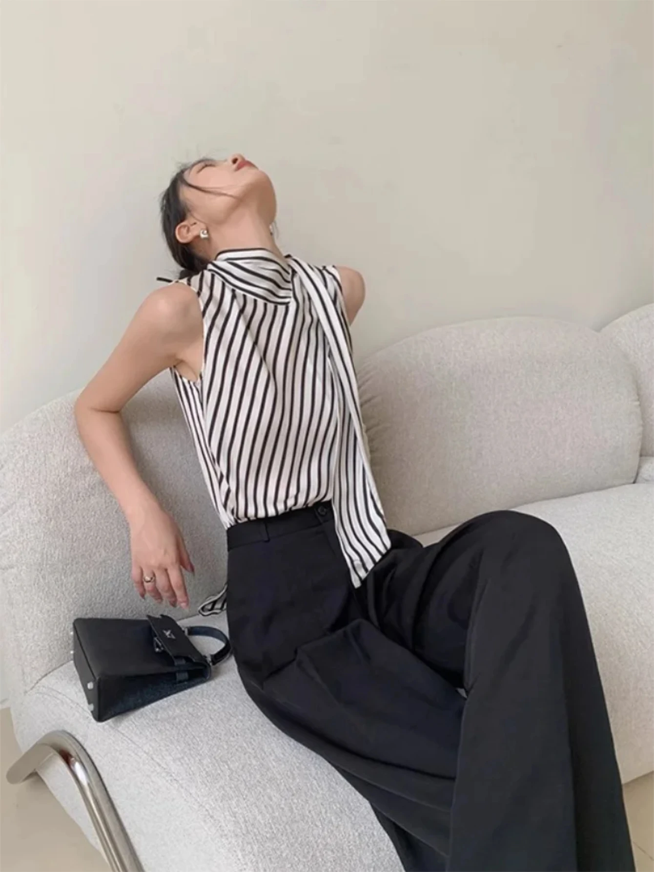 

French Elegant Striped Sleeveless Tank Top for Women's Summer New Design