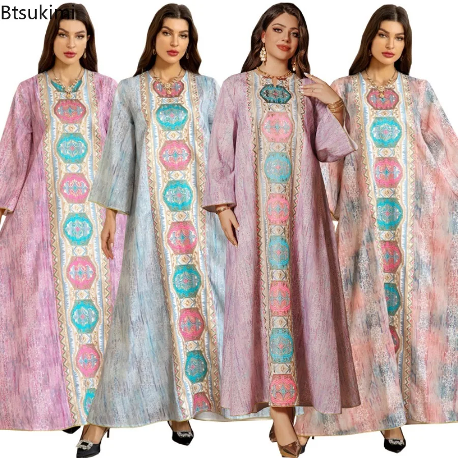 

Элегантное вечернее макси-платье для мусульманок Ближнего Востока, модная абайя с принтом и вышивкой бисером, роскошное вечернее платье.