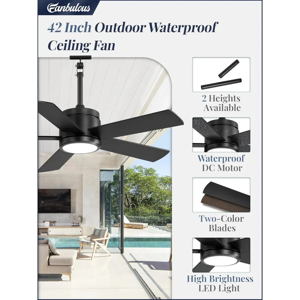 42 In Waterproof Outdoor Ceiling Fan with Light and Remote IP65 Plug in Wet Rated Outdoor Ceiling Fans
