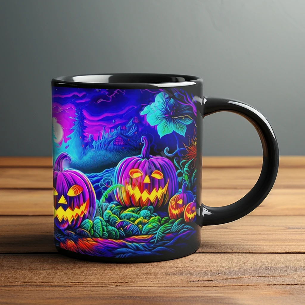 1pc Horror Pumpkin Black Ceramic coffee Mug 350ml Creative Halloween gift tea cup