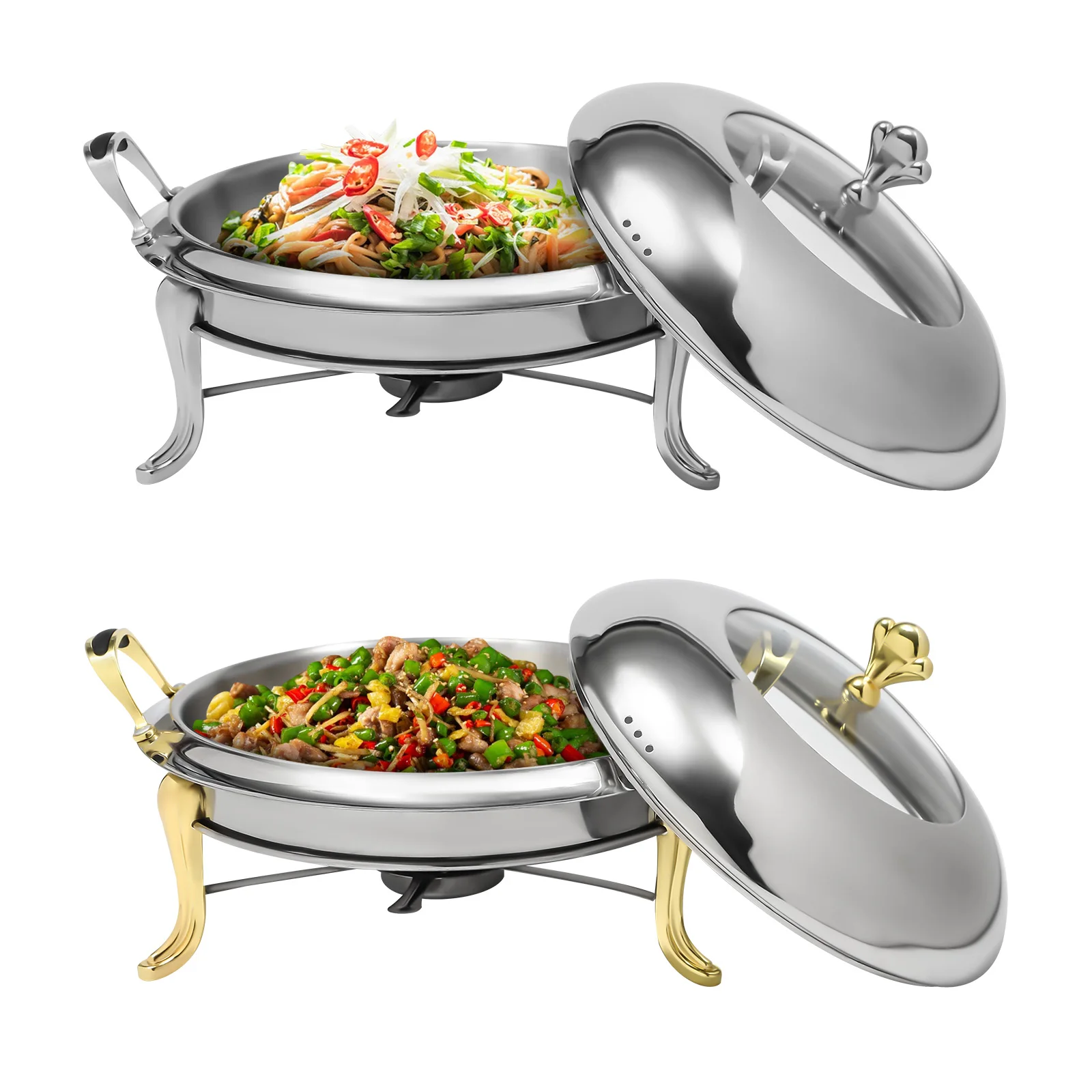 Stainless Steel Chafing Dish, 5L, Gold Color, Dust-Proof Lid, Side Handles for Catering, Buffet & Parties
