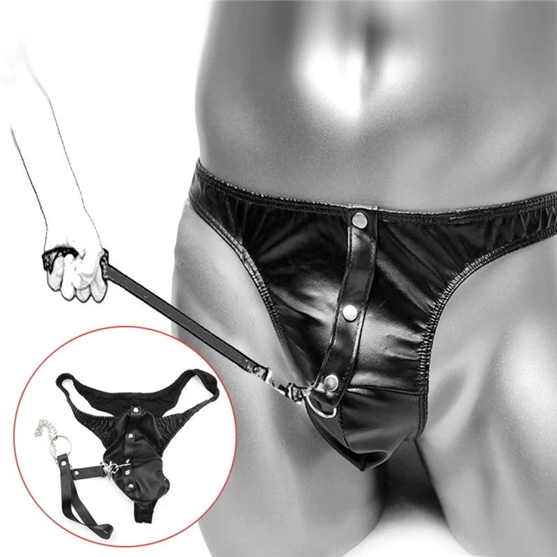 

Fetish Sissy Lingerie for Men PVC Leather Panties with Leash BDSM Gay Sex Underwear Wetlook Latex Briefs Sexy Erotic Hot Costume