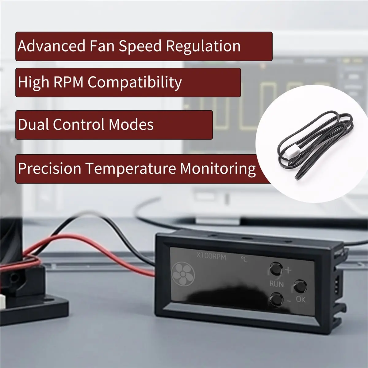 Active Phase Fan Temperature Controller,DC 12V PWM 4-Wire Fan Speed Controller Module with Temperature Probe for 3A Fan PC