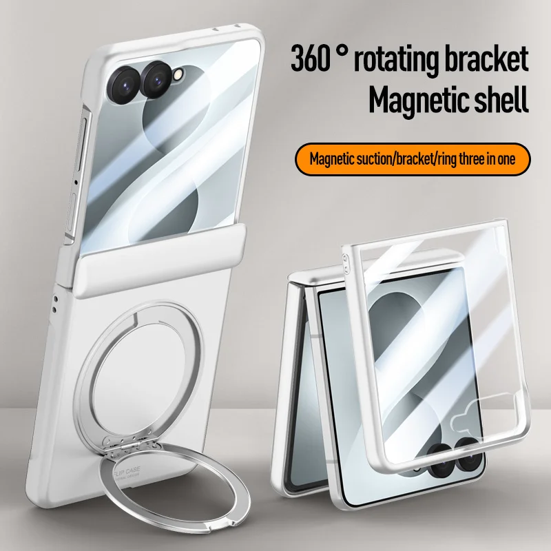 For Samsung Galaxy Z Flip 8 360° Rotating Skin Magnetic Lens Full Protect Tempered Glass Film Magnetic Drop Resistant Phone Case