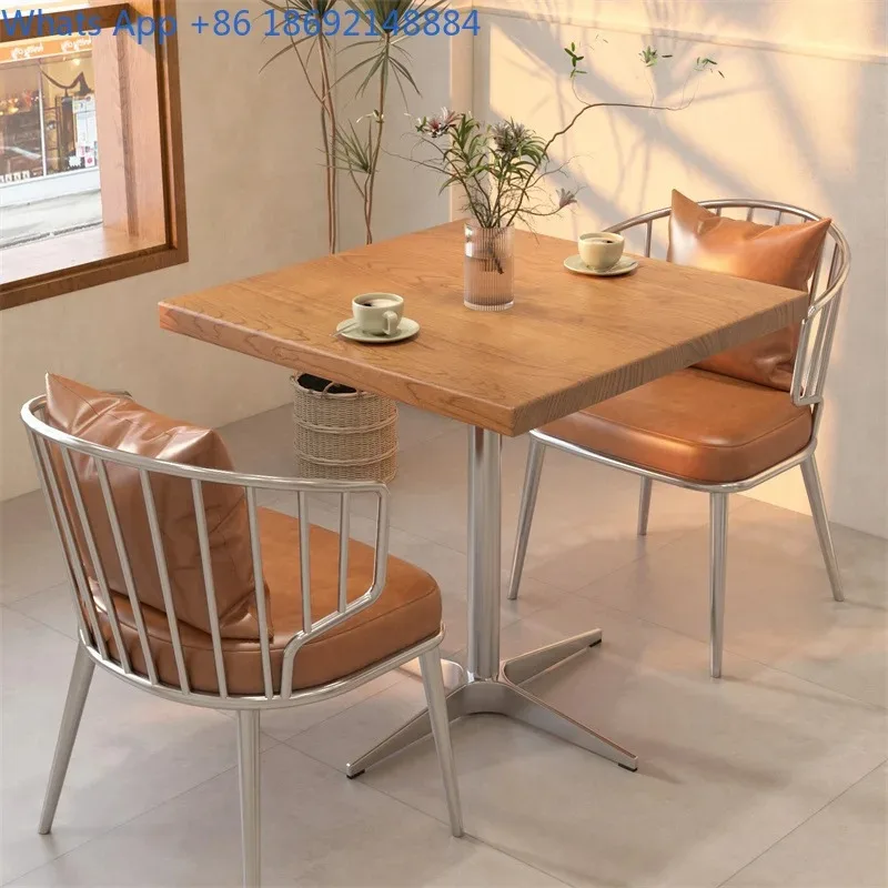 Simple Milk Tea Dessert Shop Solid Wood Square Table Dining Shop Leisure Iron Art Restaurant One Table Two Chairs Set