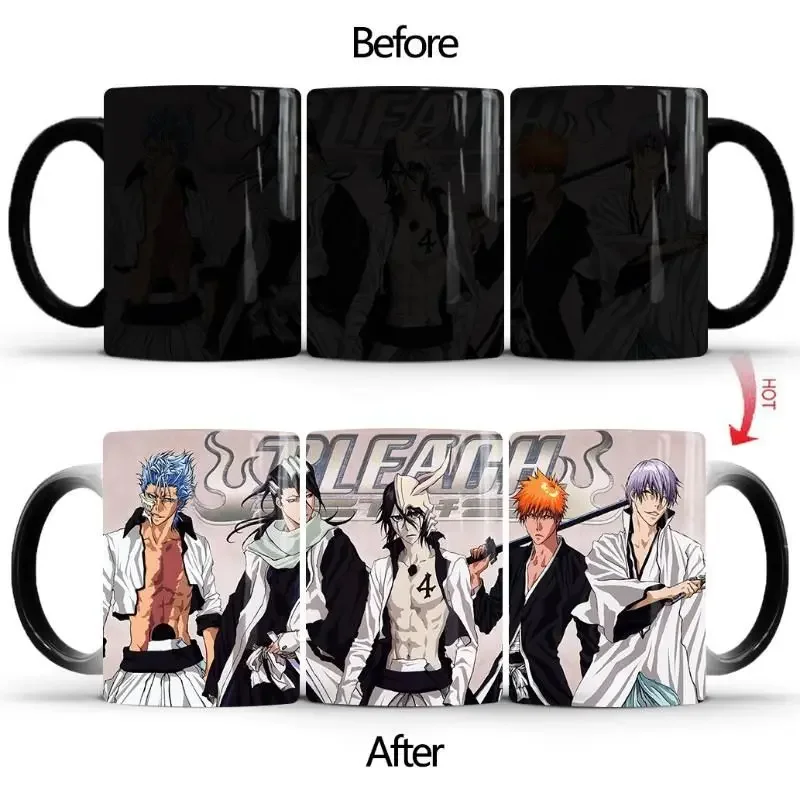 BLEACH   state Anime Color Changing Mug Ceramic Thermal Gradient Coffee Cup Lid Spoon Children\'s Cool Gift