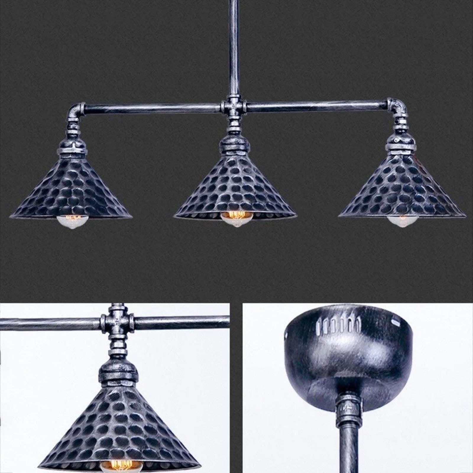 3 Light Pool Table LightVintage Retro Kitchen Island Pendant Light With Matte Black Shade Modern Industrial Chandelier 90CM * 93