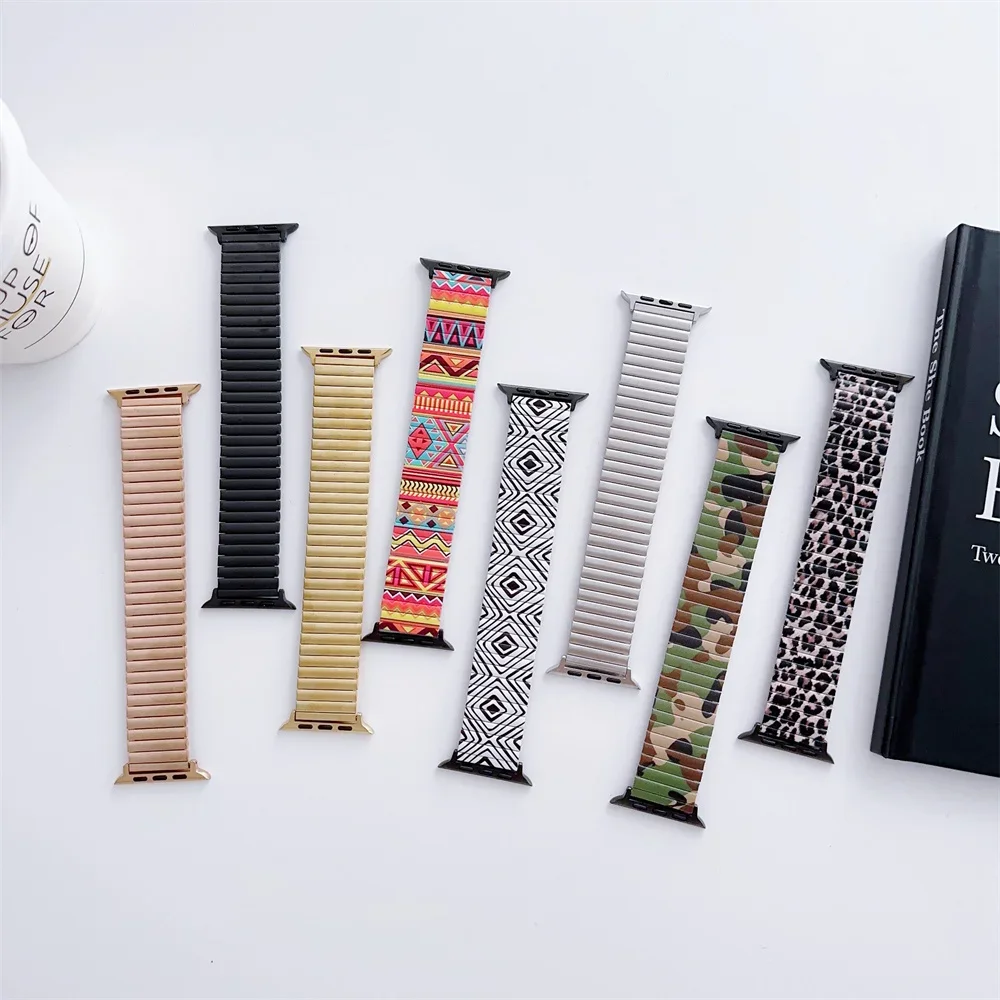 Metal Elastic Strap for Apple Watch ultra 2 Series 9 8 7 6 5 4 3 Se 49mm 40/44/41mm/45mm SOLO LOOP leopard bracelet Iwatch Band