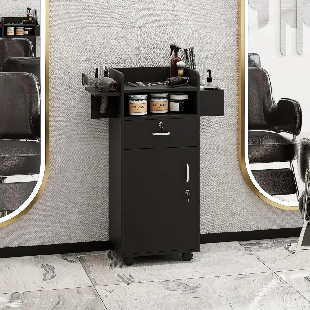 Salon Station, Versatile Salon Stations for Hair Stylists with Locking Drawers and 3 Tool Holsters Spa Storage Trolley Cart