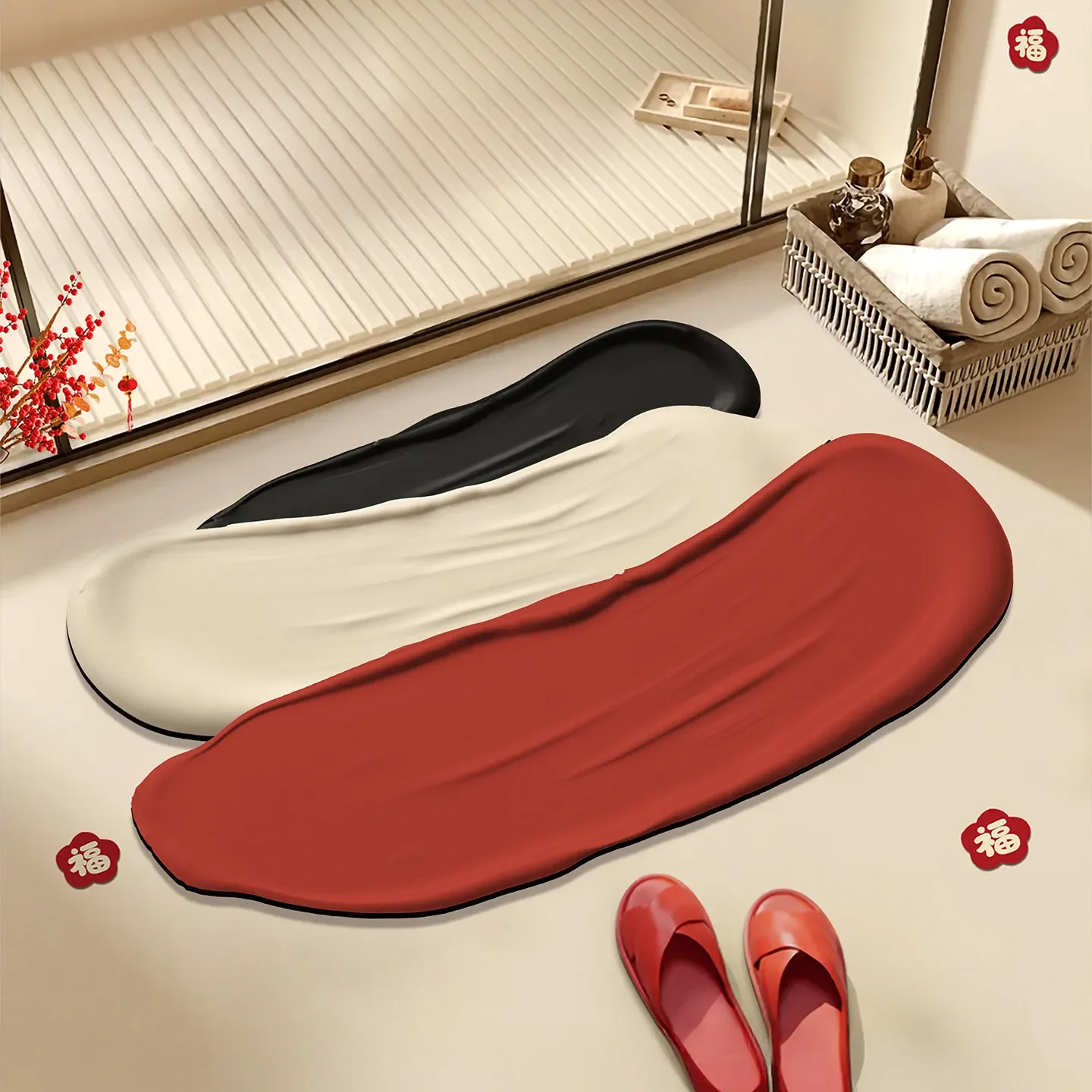 Quick Dry Super Absorbent Non Slip Irregular Color Block Diatomaceous Earth Bath Mat Washroom Shower Sink Decor Floor Mat