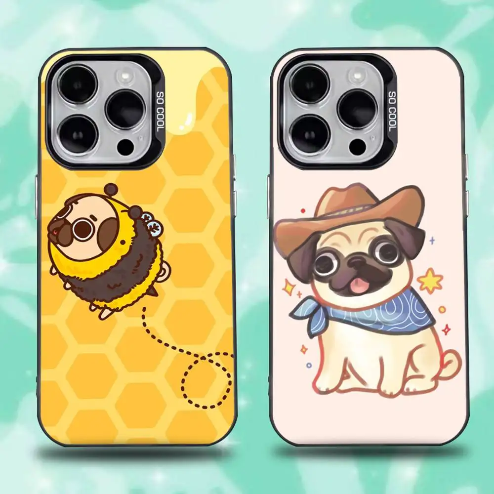 

Cute Pug Dog Cartoon For iPhone 17,16,15,14,13,12,11,Pro,Max,Plus,E,Air,Mini Anti Fall Black Matte Hard Bumper Phone Case