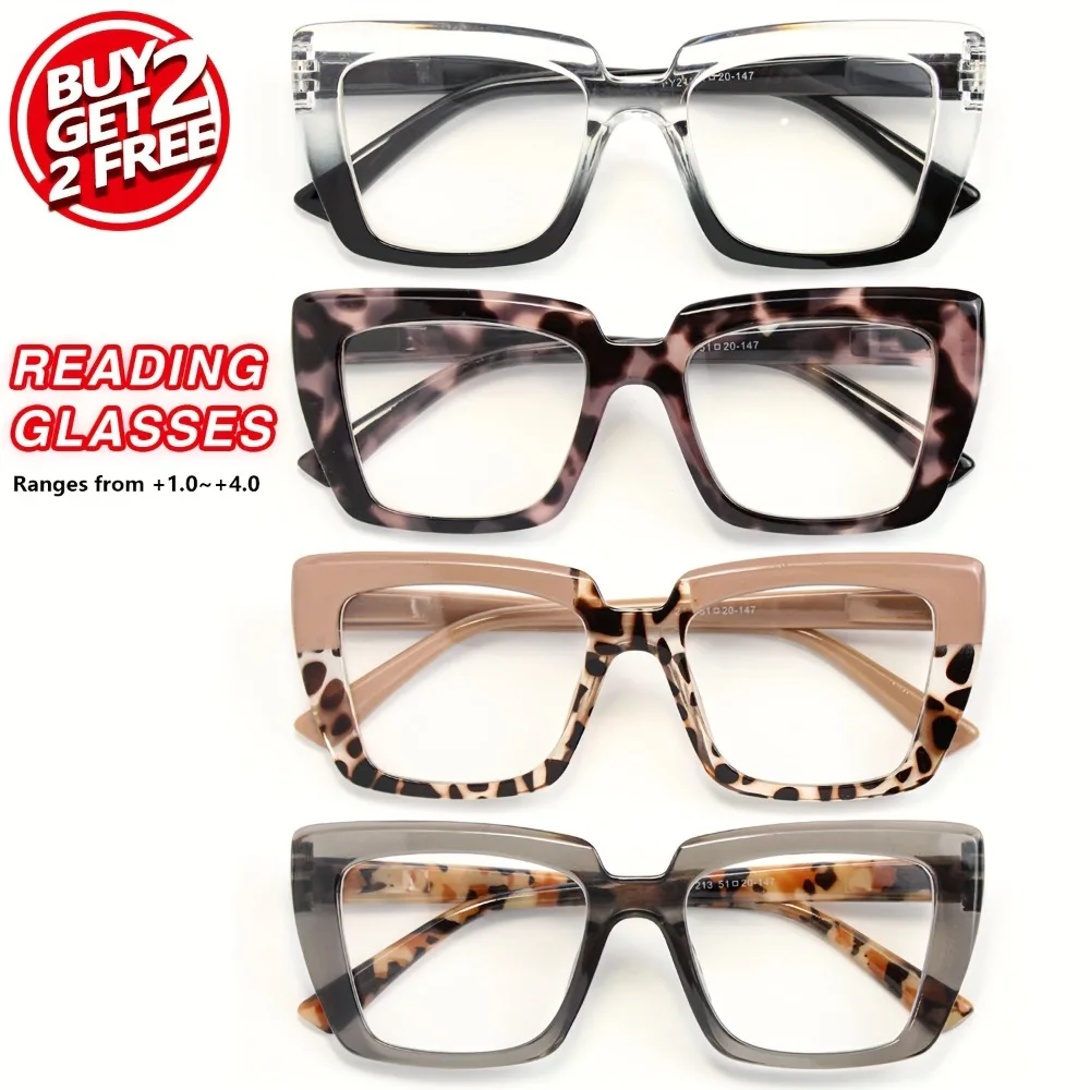 4pcs Retro Trend Women's Reading Glasses with Leopard Print & Tortoiseshell Frames, Comfortable Spring Hinges, PC Lenses, 4 Unique Styles for Daily Fashion & Reading, Reading Accessories, Reading Eyewear, Trendy Frames, Comfortable Hinges