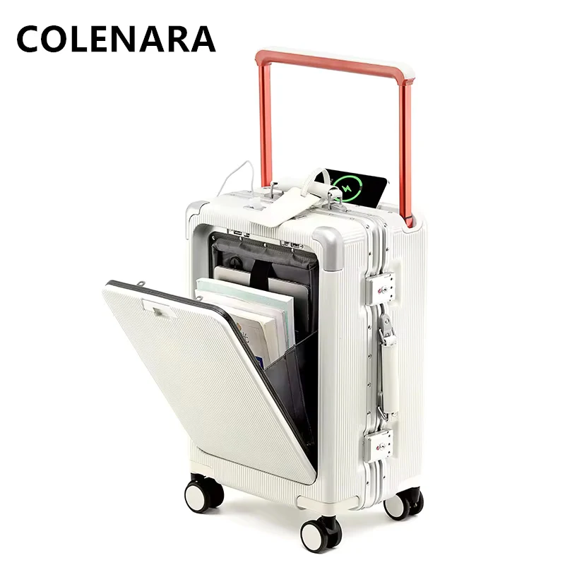 COLENARA Suitcase Front Opening Boarding Case Laptop Trolley Case USB Charging Multifunctional 20
