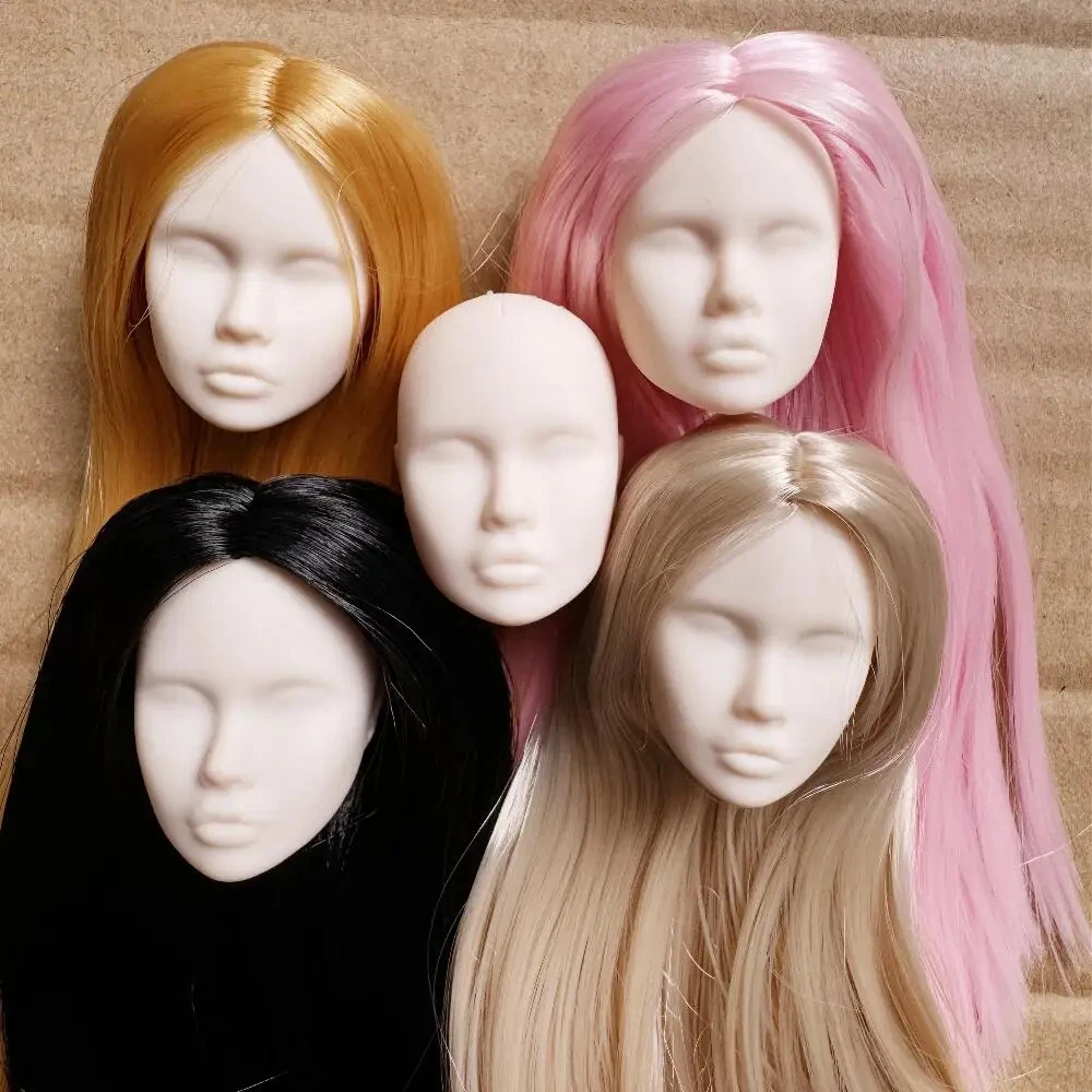 New Design 1/6 Doll White/Black Skin Doll Head Accessories Supermodel No Make-up Head FR Practice Makeover Doll Head With Hair